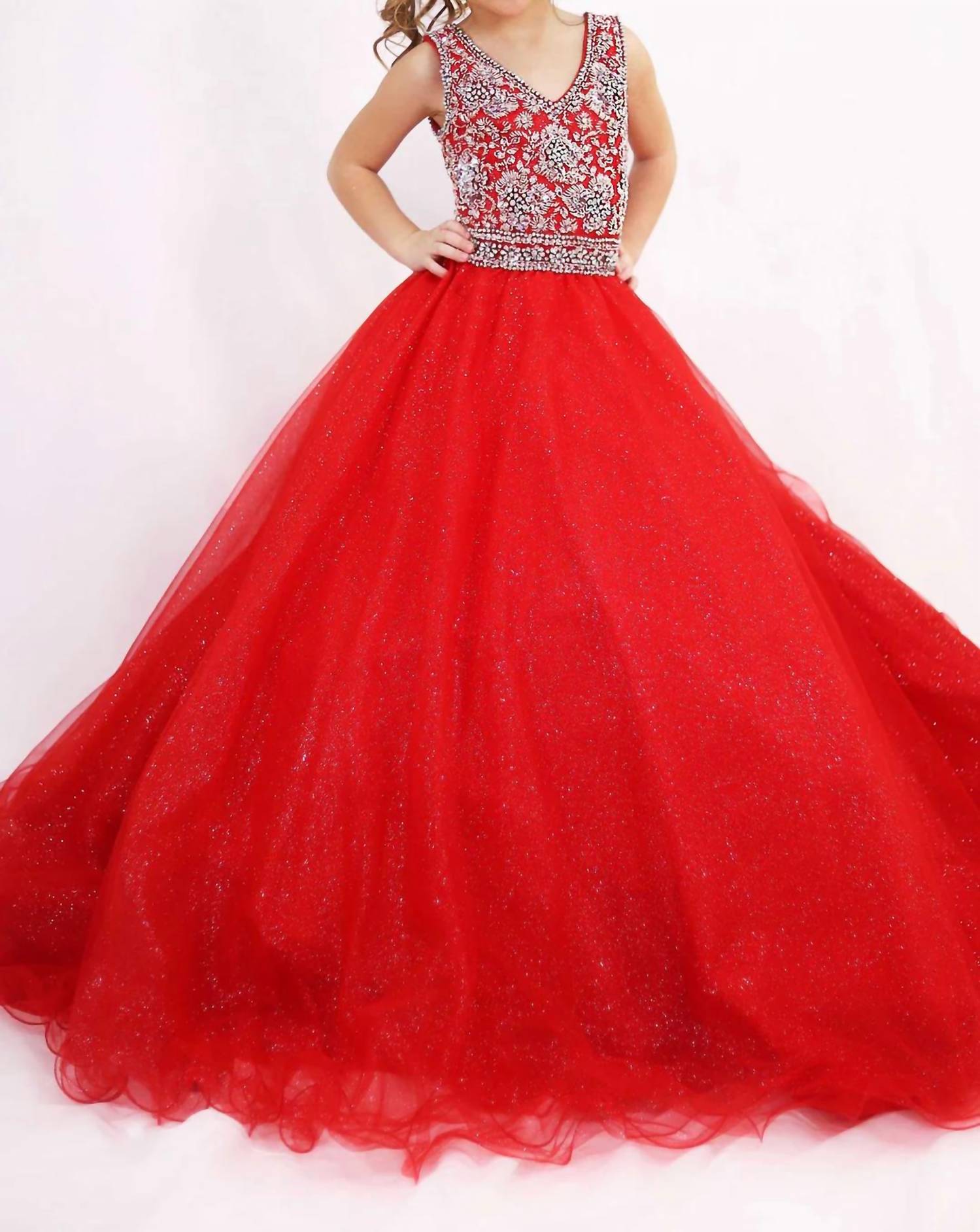 Длинное красное платье для девочек с украшенным лифом Ava Presley