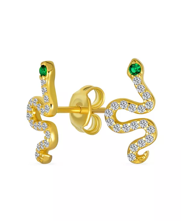 Минималистичные серьги-гвоздики с фианитами в виде зеленоглазой змеи из позолоченного серебра Bling Jewelry, clear
Минималистичные серьги-гвоздики с фианитами в виде зеленоглазой змеи из позолоченного серебра Bling Jewelry, clear