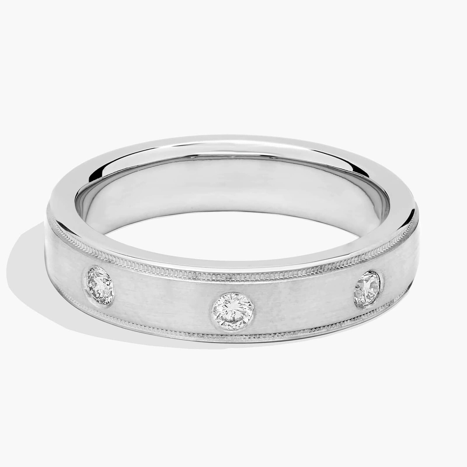 Обручальное кольцо с бриллиантами Milgrain Burnished Set из 14-каратного белого золота (5 мм, 1/5 карата) Blue Nile