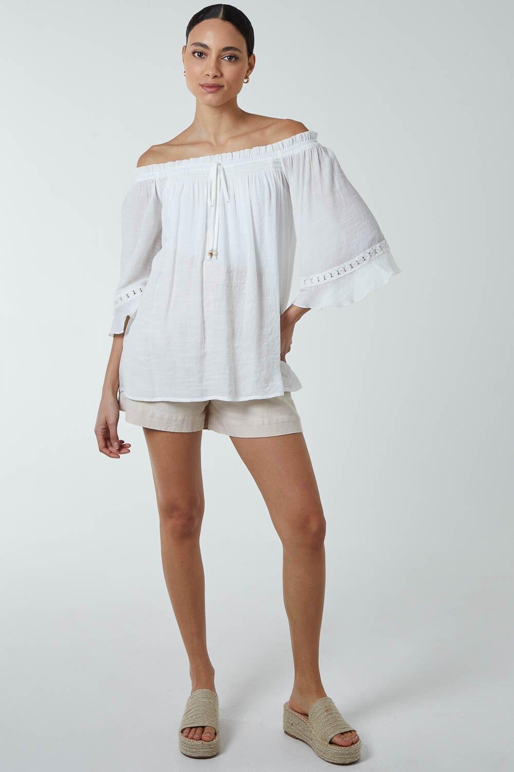 Топ с открытыми плечами и завязкой спереди Blue Vanilla, белый 
Топ с открытыми плечами и завязкой спереди Blue Vanilla, белый