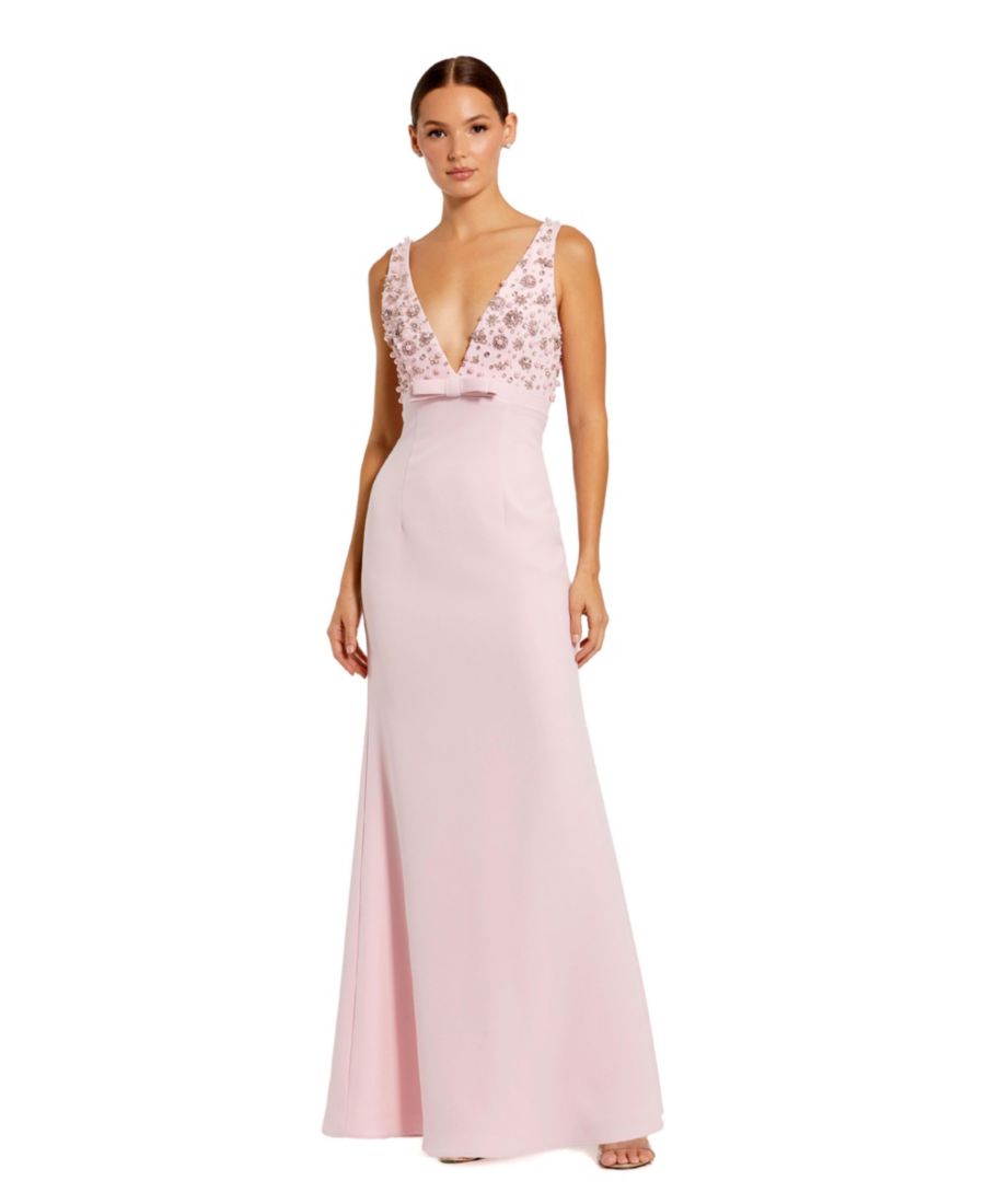 Женское платье из крепа без рукавов, расшитое бисером, с V-образным вырезом и бантом Mac Duggal, Blush
Женское платье из крепа без рукавов, расшитое бисером, с V-образным вырезом и бантом Mac Duggal, Blush