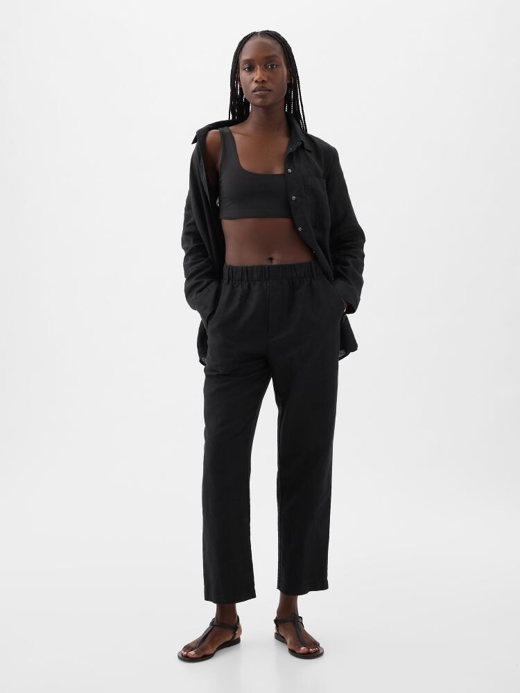 Льняные брюки с завышенной талией Gap, черный
Льняные брюки с завышенной талией Gap, черный