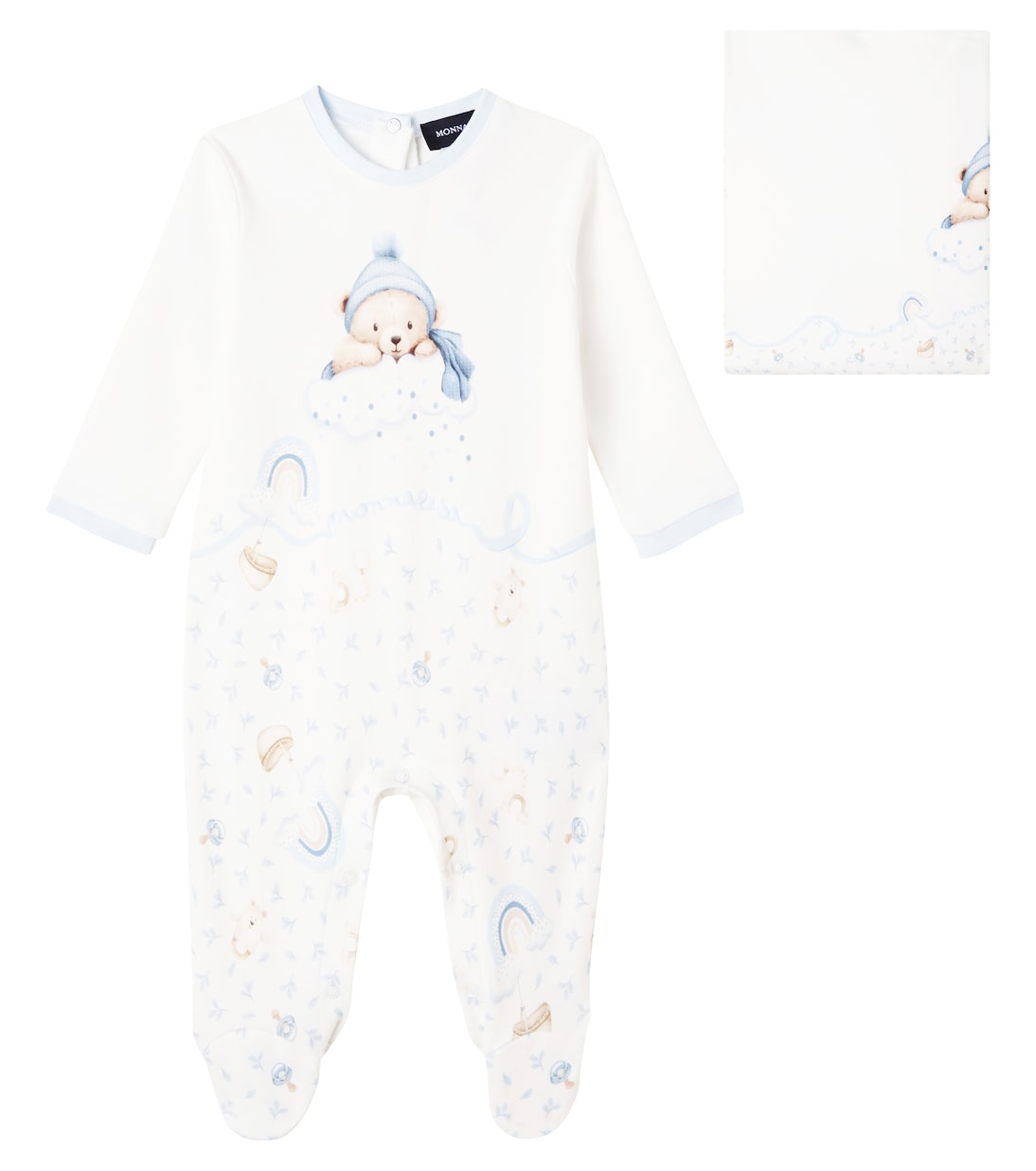 Детский хлопковый комбинезон с принтом и плед Monnalisa, Panna+Nuvola
Детский хлопковый комбинезон с принтом и плед Monnalisa, Panna+Nuvola