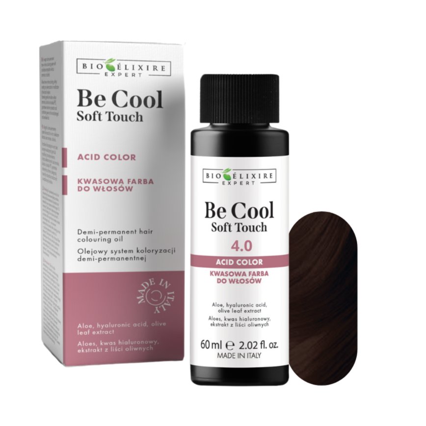 BIOELIXIRE Кислотная краска для волос Be Cool SOFT TOUCH - 4.0 Средне-каштановый - 60 мл
BIOELIXIRE Кислотная краска для волос Be Cool SOFT TOUCH - 4.0 Средне-каштановый - 60 мл