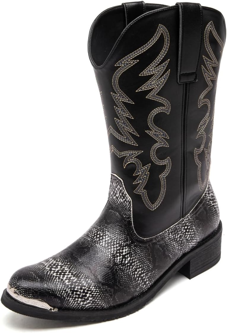 Мужские ковбойские сапоги Gnvkxeu с круглым носком, вышитые с традиционным западным кантри узором искусственной змеиная кожа, черный
Мужские ковбойские сапоги Gnvkxeu с круглым носком, вышитые с традиционным западным кантри узором искусственной змеиная кожа, черный