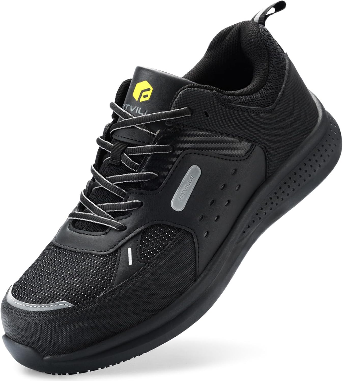 Мужские ботинки FitVille с широкой стальной ноской, ботинки с композитной ноской для мужчин, водоотталкивающие, противоскользящие, кожаные, черный
Мужские ботинки FitVille с широкой стальной ноской, ботинки с композитной ноской для мужчин, водоотталкивающие, противоскользящие, кожаные, черный