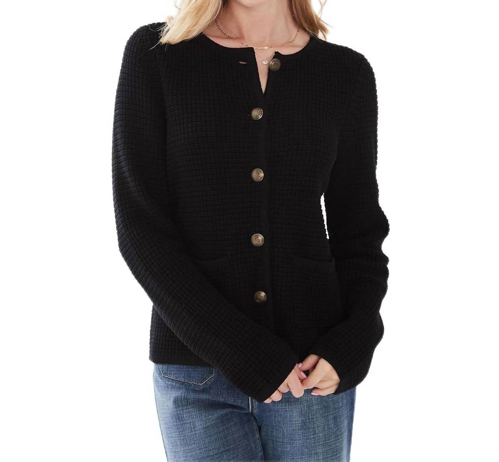 Черный кардиган с вязкой "коса" FDJ 
Черный кардиган с вязкой "коса" FDJ