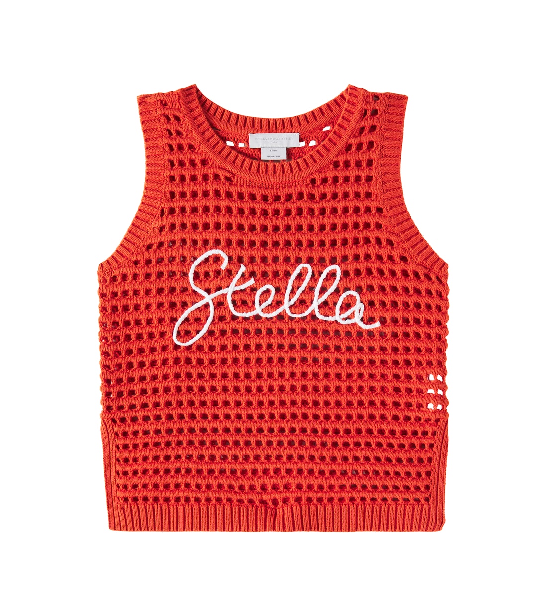 Жилет-свитер из хлопка ажурной вязки Stella McCartney Kids, красный 
Жилет-свитер из хлопка ажурной вязки Stella McCartney Kids, красный