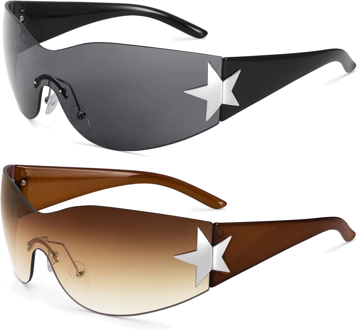 Солнцезащитные очки COASION без оправы в стиле Y2K с обтекаемой формой и звездным рисунком, для женщин и мужчин, в стиле 2000-х, с козырьком-щитком, большие, модные, без оправы, C3* Black + Gradient Brown - 2 Pack
Солнцезащитные очки COASION без оправы в стиле Y2K с обтекаемой формой и звездным рисунком, для женщин и мужчин, в стиле 2000-х, с козырьком-щитком, большие, модные, без оправы, C3* Black + Gradient Brown - 2 Pack