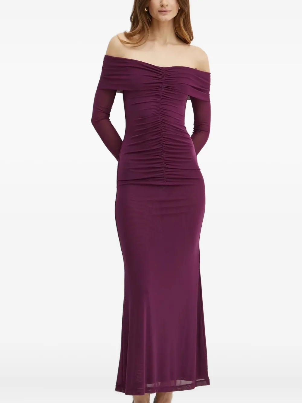 Платье макси с открытыми плечами и сборками Bardot, фиолетовый
Платье макси с открытыми плечами и сборками Bardot, фиолетовый