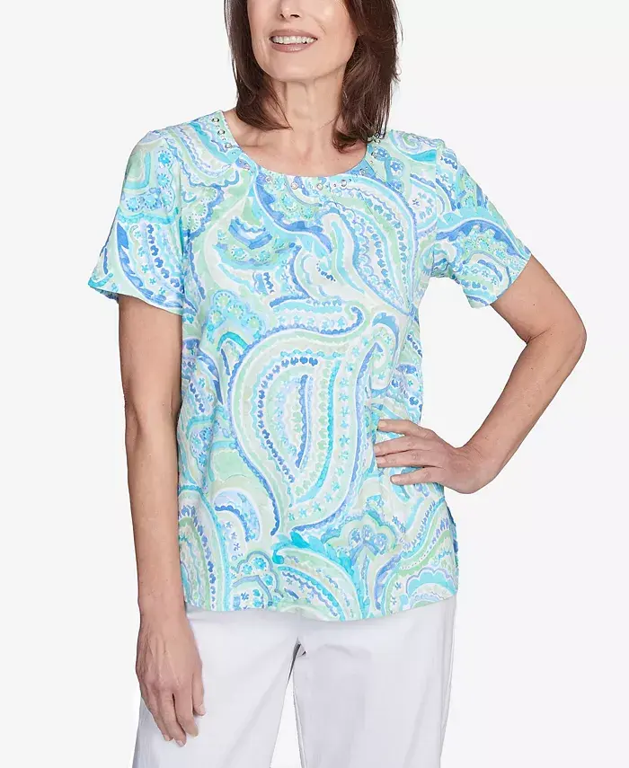 Миниатюрный плиссированный топ с круглым вырезом и узором пейсли Alfred Dunner, синий
Миниатюрный плиссированный топ с круглым вырезом и узором пейсли Alfred Dunner, синий