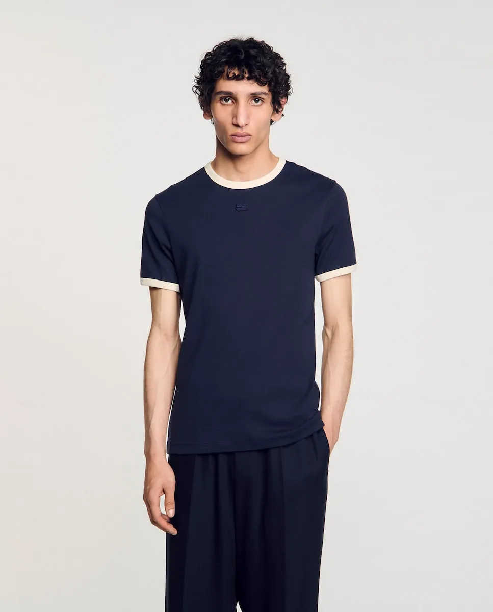 Двухцветная мужская футболка с нашивкой Sandro, тёмно-синий
Двухцветная мужская футболка с нашивкой Sandro, тёмно-синий