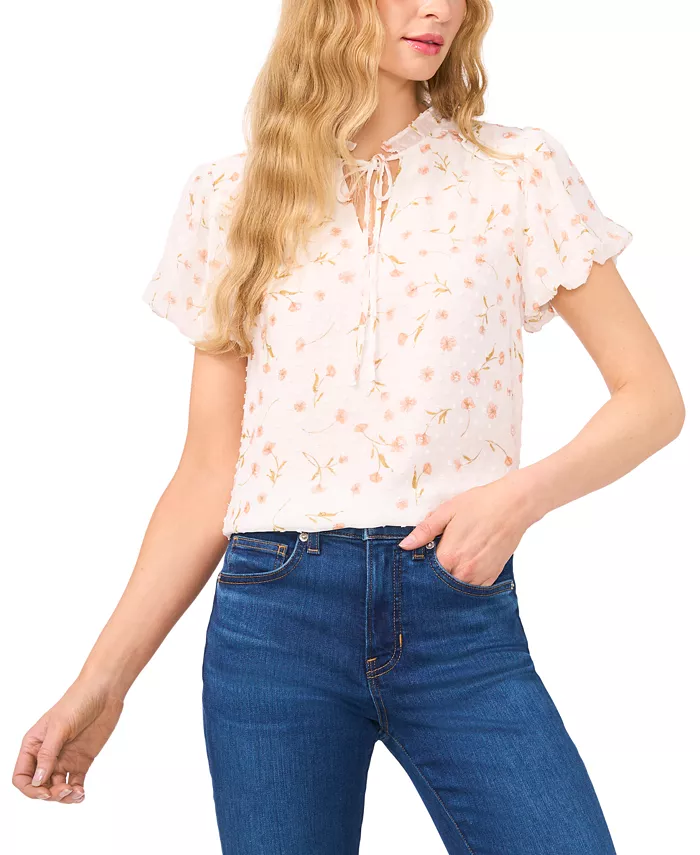 Женская блузка с принтом, оборками и рукавами-фонариками CeCe, белый
Женская блузка с принтом, оборками и рукавами-фонариками CeCe, белый