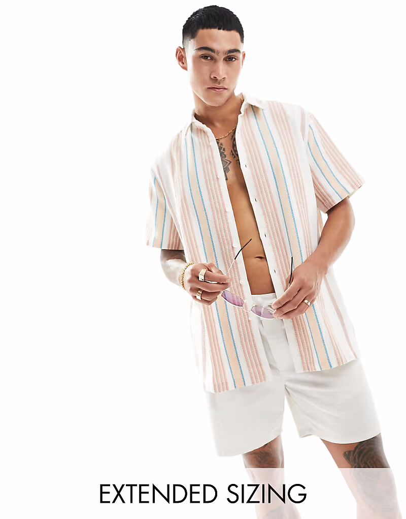 Свободная рубашка в тональную полоску плетения «рогожка» Asos Design
Свободная рубашка в тональную полоску плетения «рогожка» Asos Design