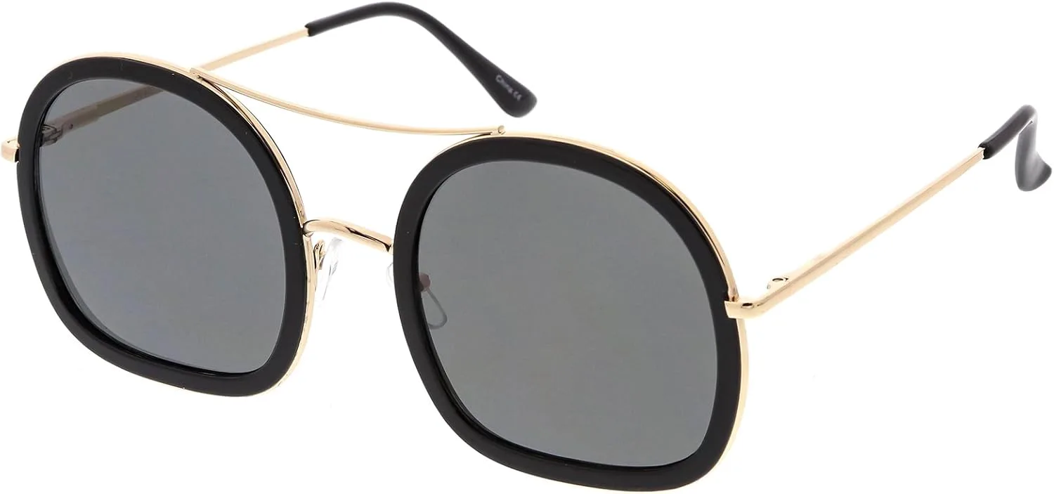 Солнцезащитные очки zeroUV Oversize с двойной перекладиной, тонкими металлическими дужками, плоскими линзами и круглыми линзами, диаметр 58 мм, Black Gold / Smoke
Солнцезащитные очки zeroUV Oversize с двойной перекладиной, тонкими металлическими дужками, плоскими линзами и круглыми линзами, диаметр 58 мм, Black Gold / Smoke