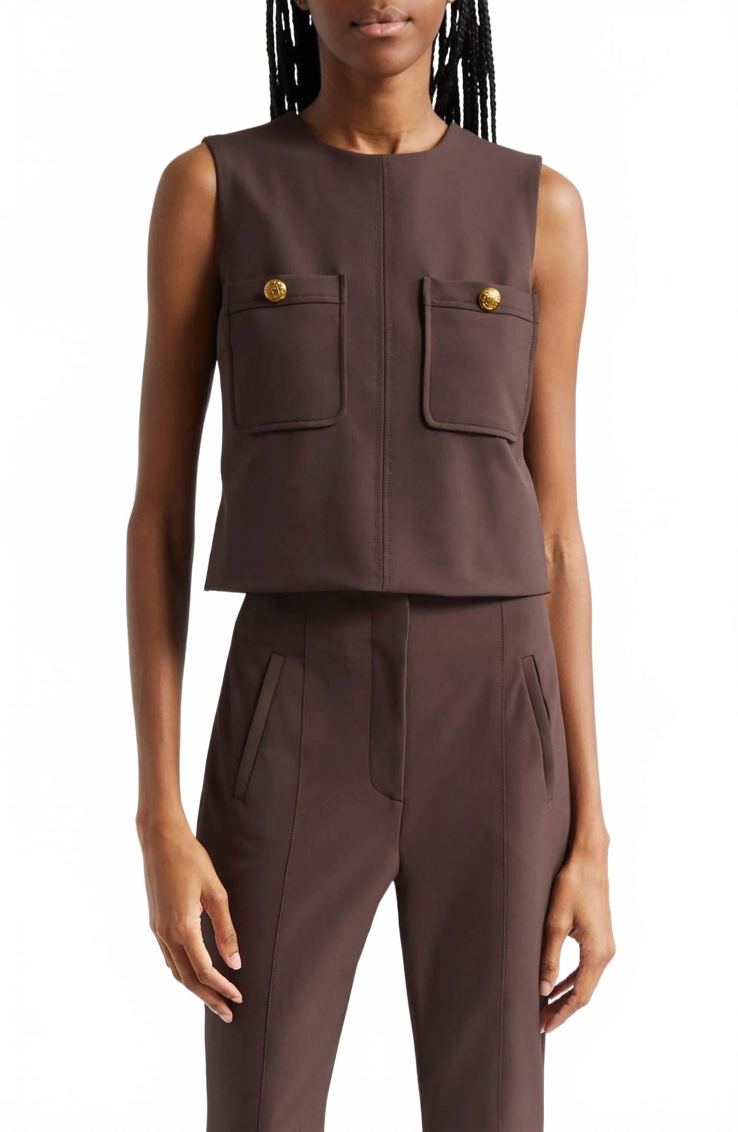 Топ Yareli в шоколадном цвете Veronica Beard
Топ Yareli в шоколадном цвете Veronica Beard