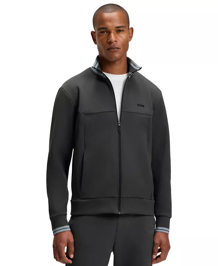 Мужская толстовка с молнией из хлопковой смеси Hugo Boss, серый 
Мужская толстовка с молнией из хлопковой смеси Hugo Boss, серый