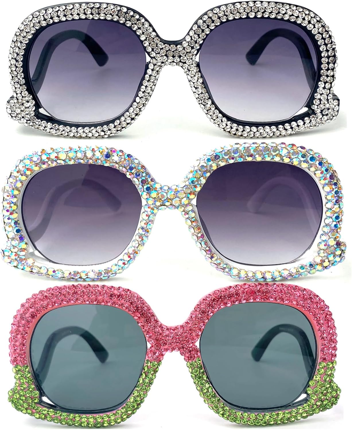 Крупные солнцезащитные очки с кристаллами и бриллиантами для женщин, овальная толстая оправа, сверкающие стразами, идеально подходят для вечеринки mincl, 3pcs-white&black&pink
Крупные солнцезащитные очки с кристаллами и бриллиантами для женщин, овальная толстая оправа, сверкающие стразами, идеально подходят для вечеринки mincl, 3pcs-white&black&pink
