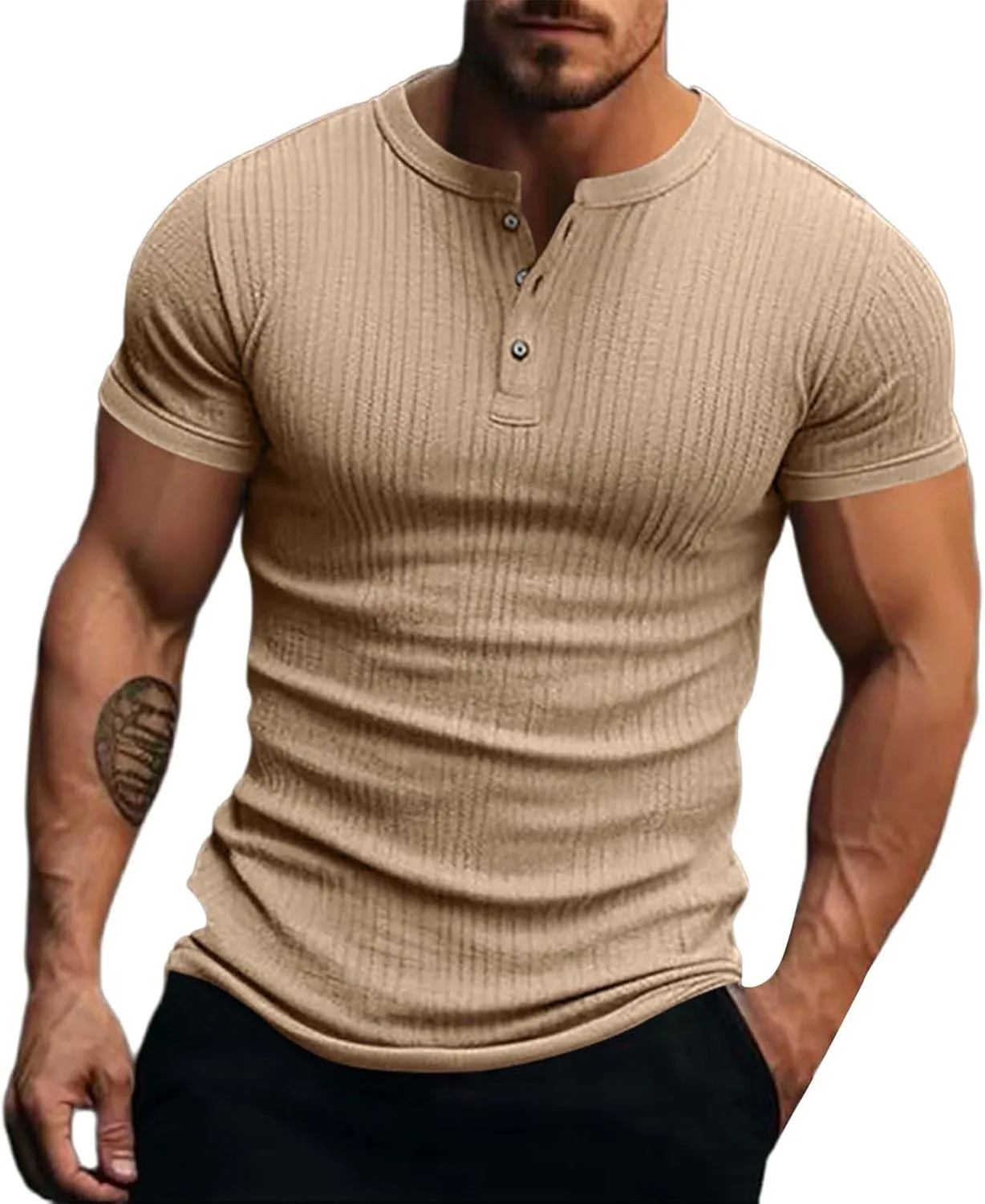 Мужская футболка Henley с коротким рукавом, V-образным вырезом и пуговицами
Мужская футболка Henley с коротким рукавом, V-образным вырезом и пуговицами