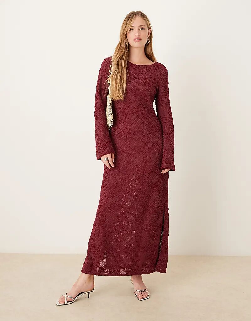 Платье мидакси Ghospell с длинными рукавами, связанное крючком, бордового цвета
Платье мидакси Ghospell с длинными рукавами, связанное крючком, бордового цвета