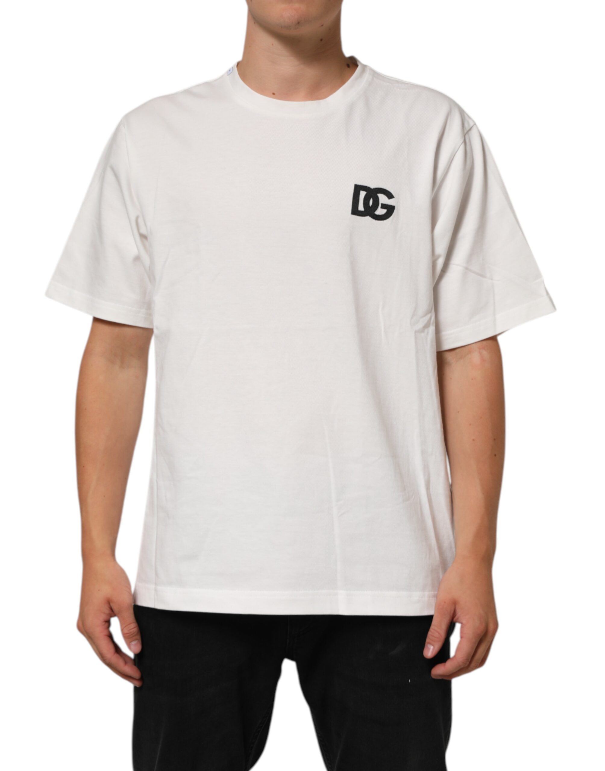 Белая хлопковая футболка с круглым вырезом и принтом логотипа Dolce & Gabbana, белый
Белая хлопковая футболка с круглым вырезом и принтом логотипа Dolce & Gabbana, белый