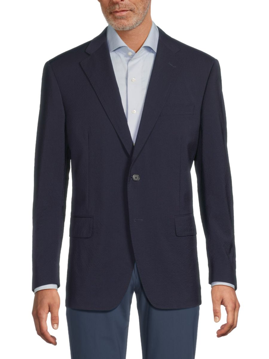 Спортивное пальто современного кроя из шерстяной ткани сирсакер с двумя пуговицами Samuelsohn, темно-синий
Спортивное пальто современного кроя из шерстяной ткани сирсакер с двумя пуговицами Samuelsohn, темно-синий