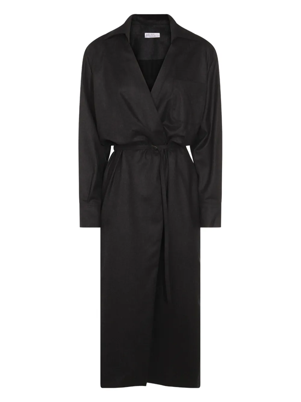Платье-рубашка миди с запахом Brunello Cucinelli, черный
Платье-рубашка миди с запахом Brunello Cucinelli, черный