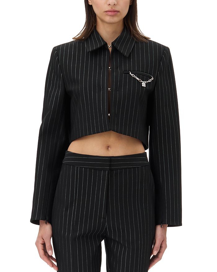Укороченный блейзер в полоску GANNI, черный
Укороченный блейзер в полоску GANNI, черный