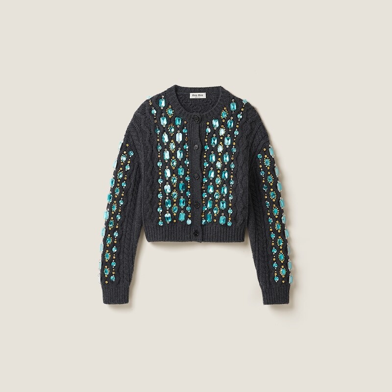 Шерстяной вязаный кардиган Miu Miu, серый
Шерстяной вязаный кардиган Miu Miu, серый