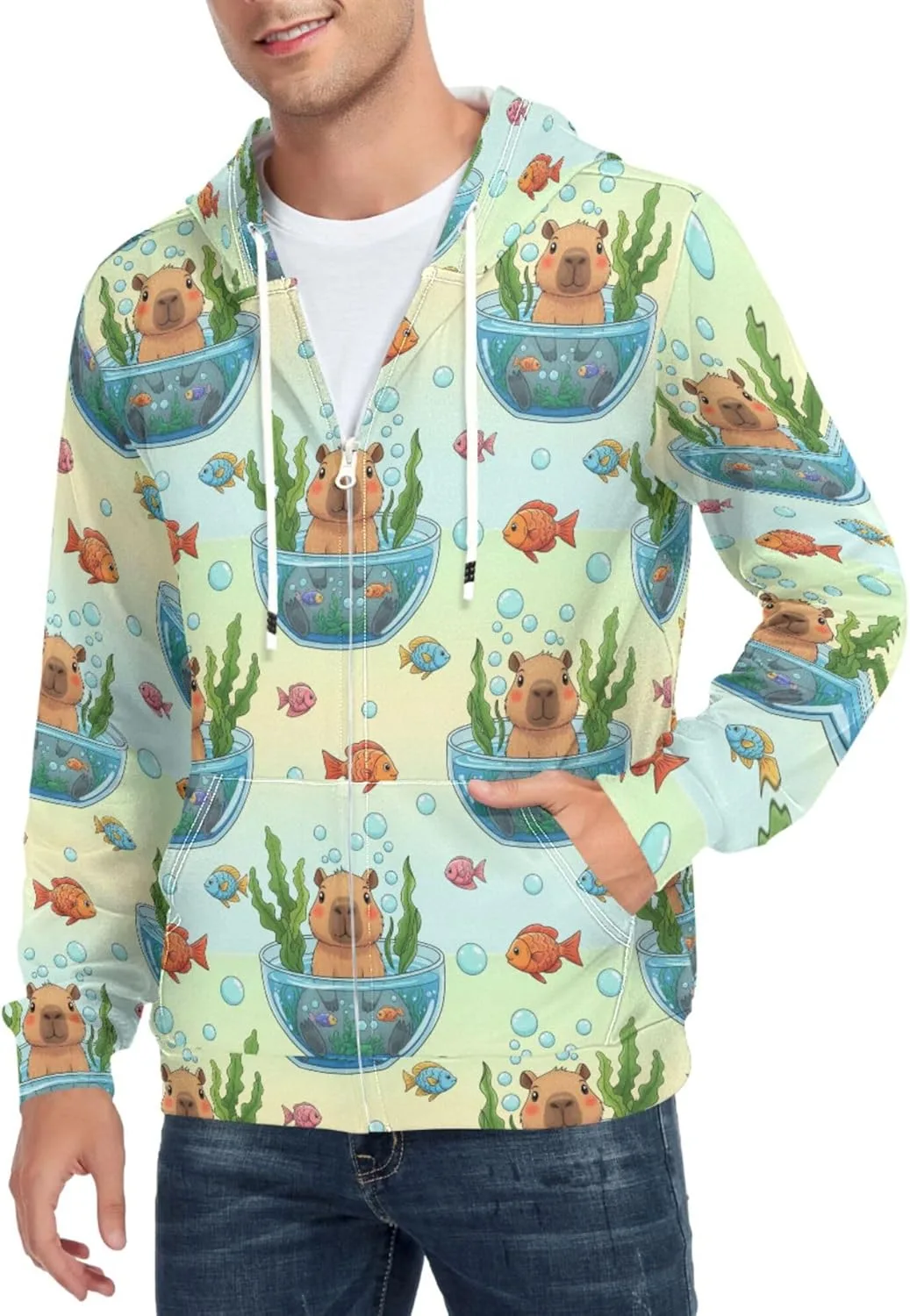 Мужская худи с капюшоном на молнии, принт капибара в аквариуме, с карманом CUPADA
Мужская худи с капюшоном на молнии, принт капибара в аквариуме, с карманом CUPADA