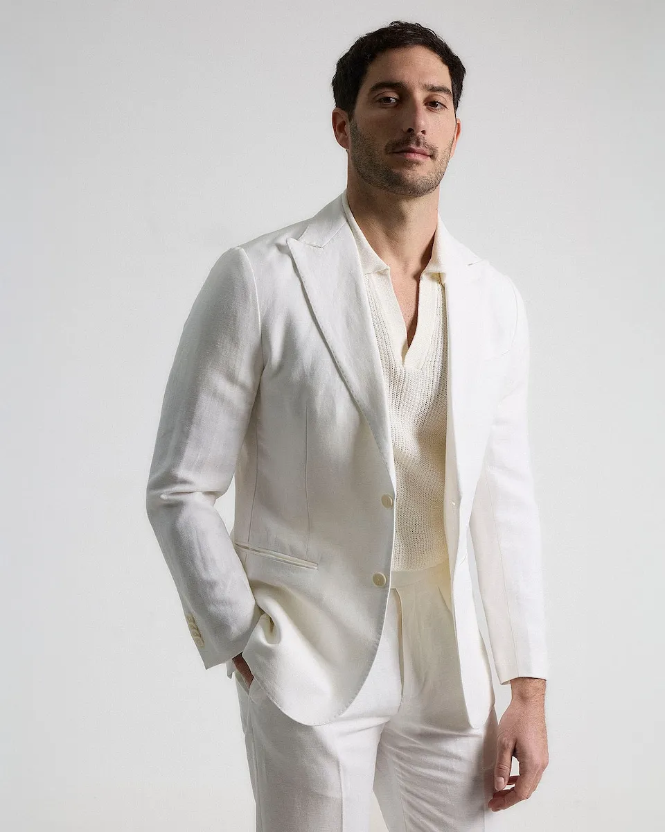 Узкий белый мужской пиджак с эффектом льна PuroEgo
Узкий белый мужской пиджак с эффектом льна PuroEgo