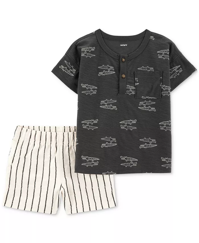 Детский комплект для мальчиков: футболка-поло с крокодилом и шорты на резинке в полоску, 2 предмета Carter's, черный
Детский комплект для мальчиков: футболка-поло с крокодилом и шорты на резинке в полоску, 2 предмета Carter's, черный