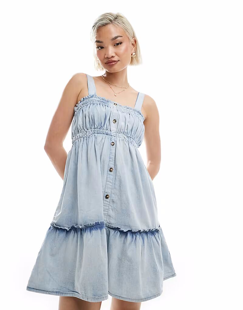 Мини-платье из шамбре со сборками Miss Selfridge, светло-голубой
Мини-платье из шамбре со сборками Miss Selfridge, светло-голубой