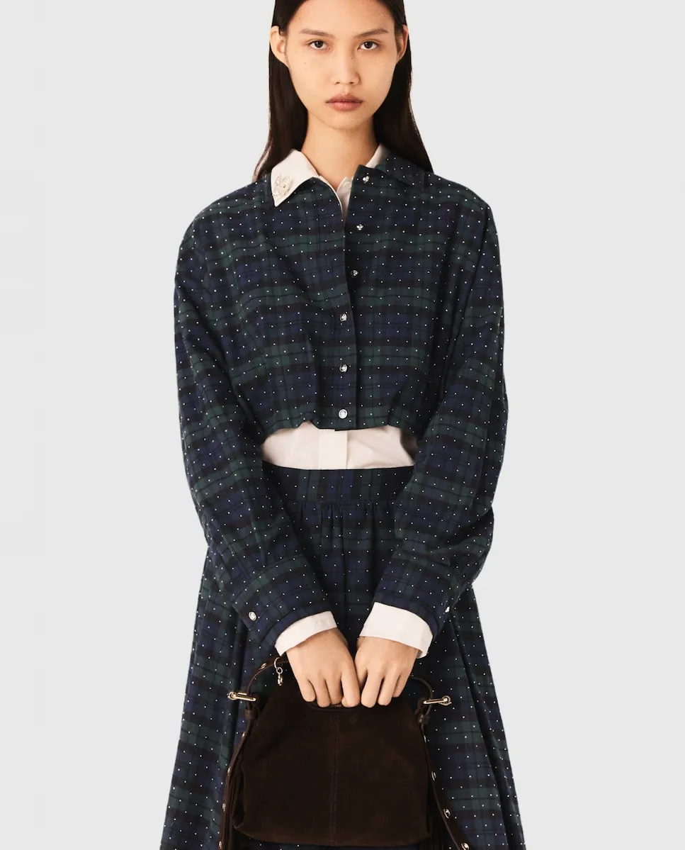 Женская короткая клетчатая рубашка с камнями Maje, синий
Женская короткая клетчатая рубашка с камнями Maje, синий