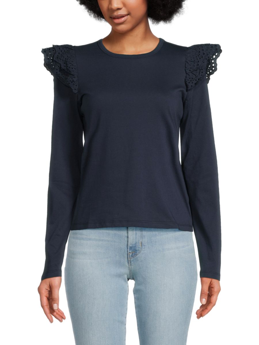 Топ с оборками и люверсами на рукавах Joe's Jeans, темно-синий
Топ с оборками и люверсами на рукавах Joe's Jeans, темно-синий