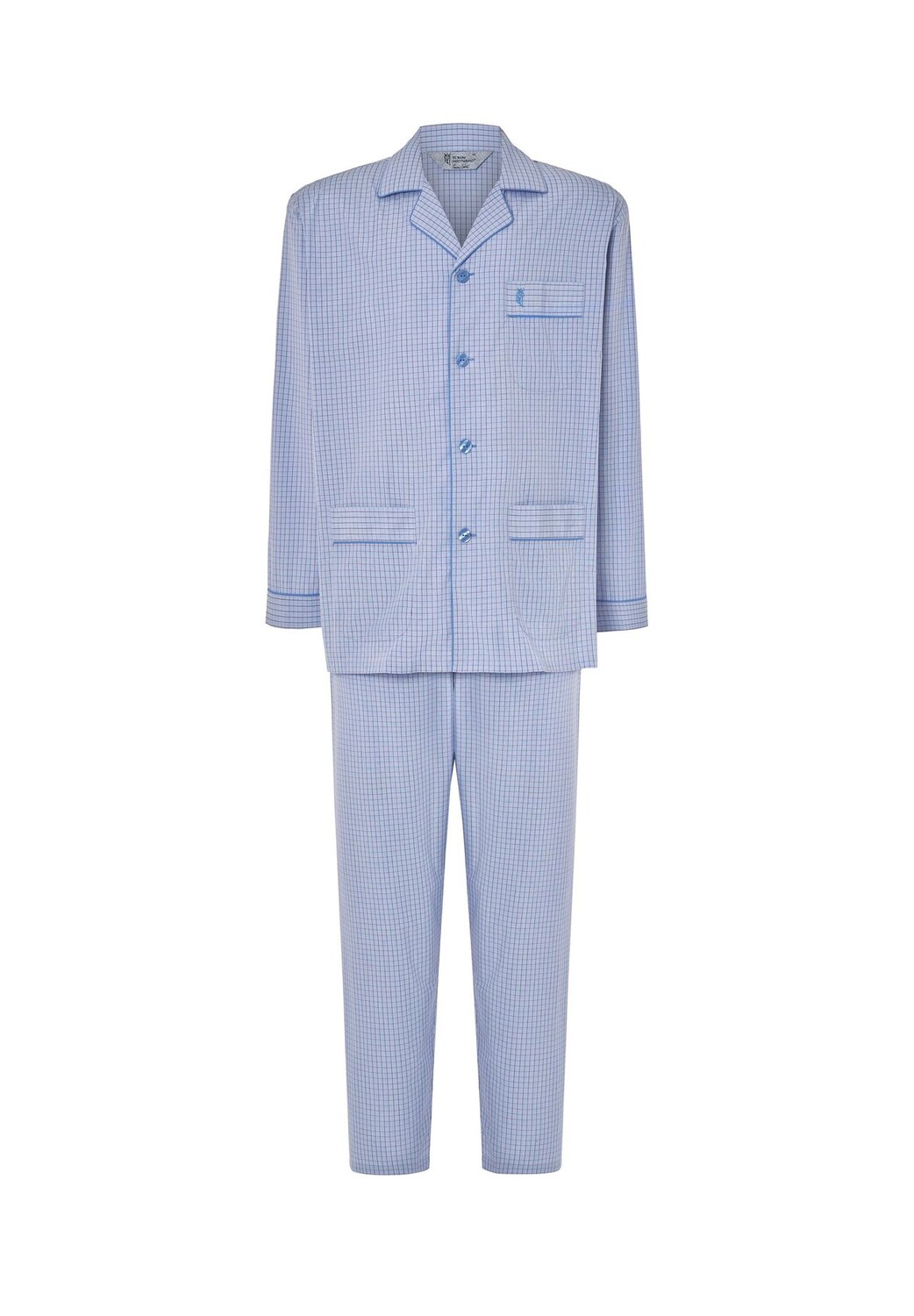 Мужская длинная пижама премиум-класса из поплина в клетку, синяя El Búho NOCTURNO, синий 
Мужская длинная пижама премиум-класса из поплина в клетку, синяя El Búho NOCTURNO, синий