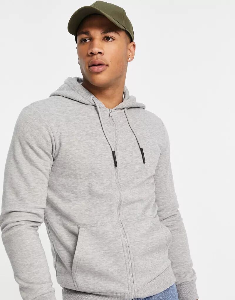 Светло-серая толстовка на молнии с полной молнией Only & Sons
Светло-серая толстовка на молнии с полной молнией Only & Sons