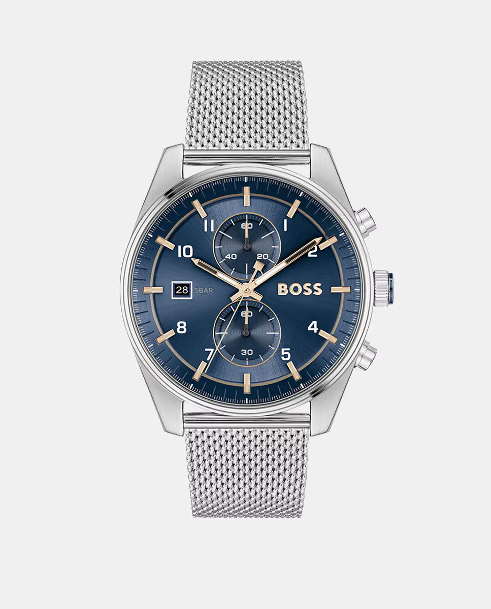 Skytraveller 1514149 Мужские часы с хронографом из стали с миланской сеткой Boss, серебряный
Skytraveller 1514149 Мужские часы с хронографом из стали с миланской сеткой Boss, серебряный