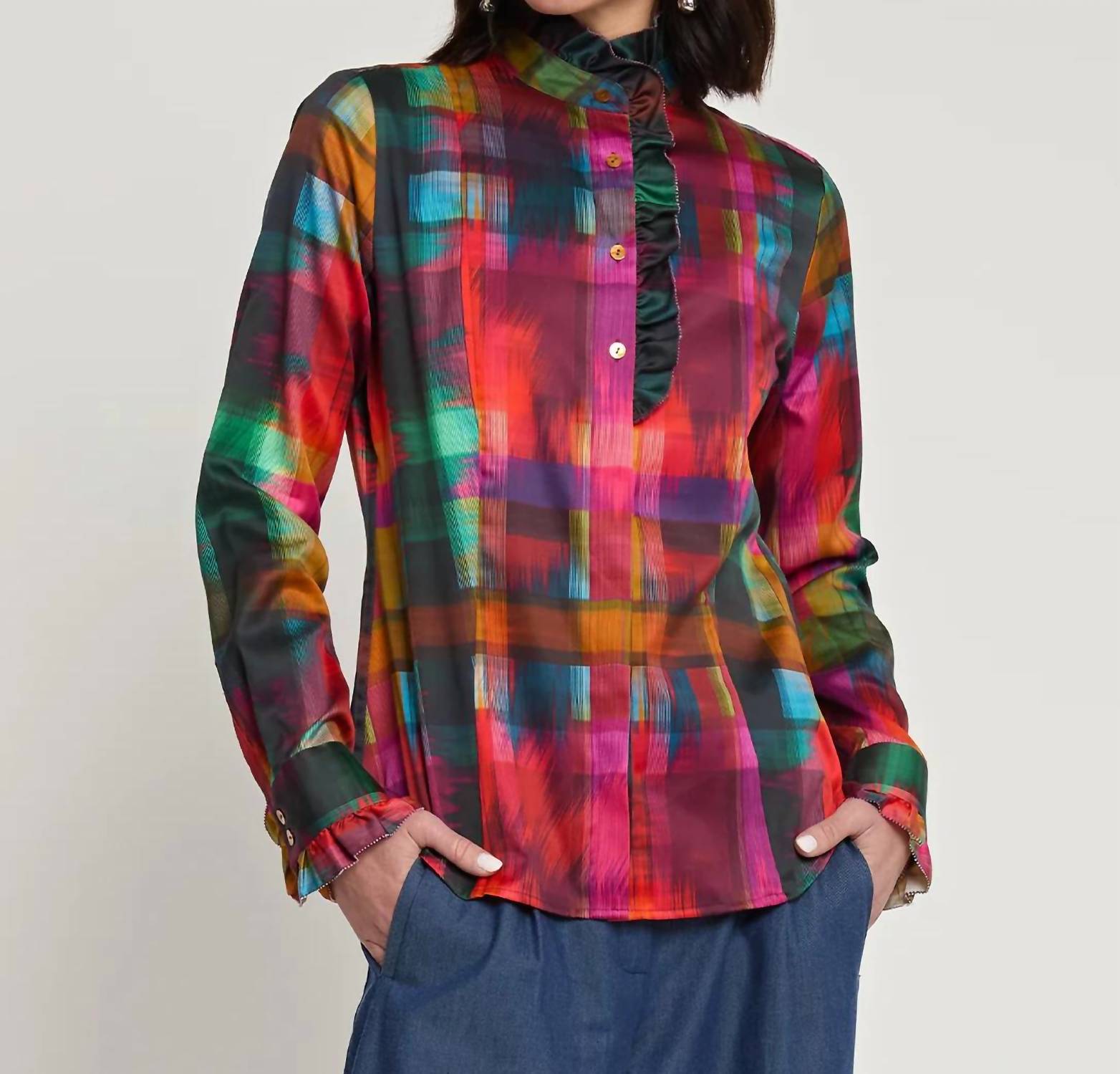 Афина Сатиновая праздничная рубашка в клетку Мульти Hinson Wu 
Афина Сатиновая праздничная рубашка в клетку Мульти Hinson Wu