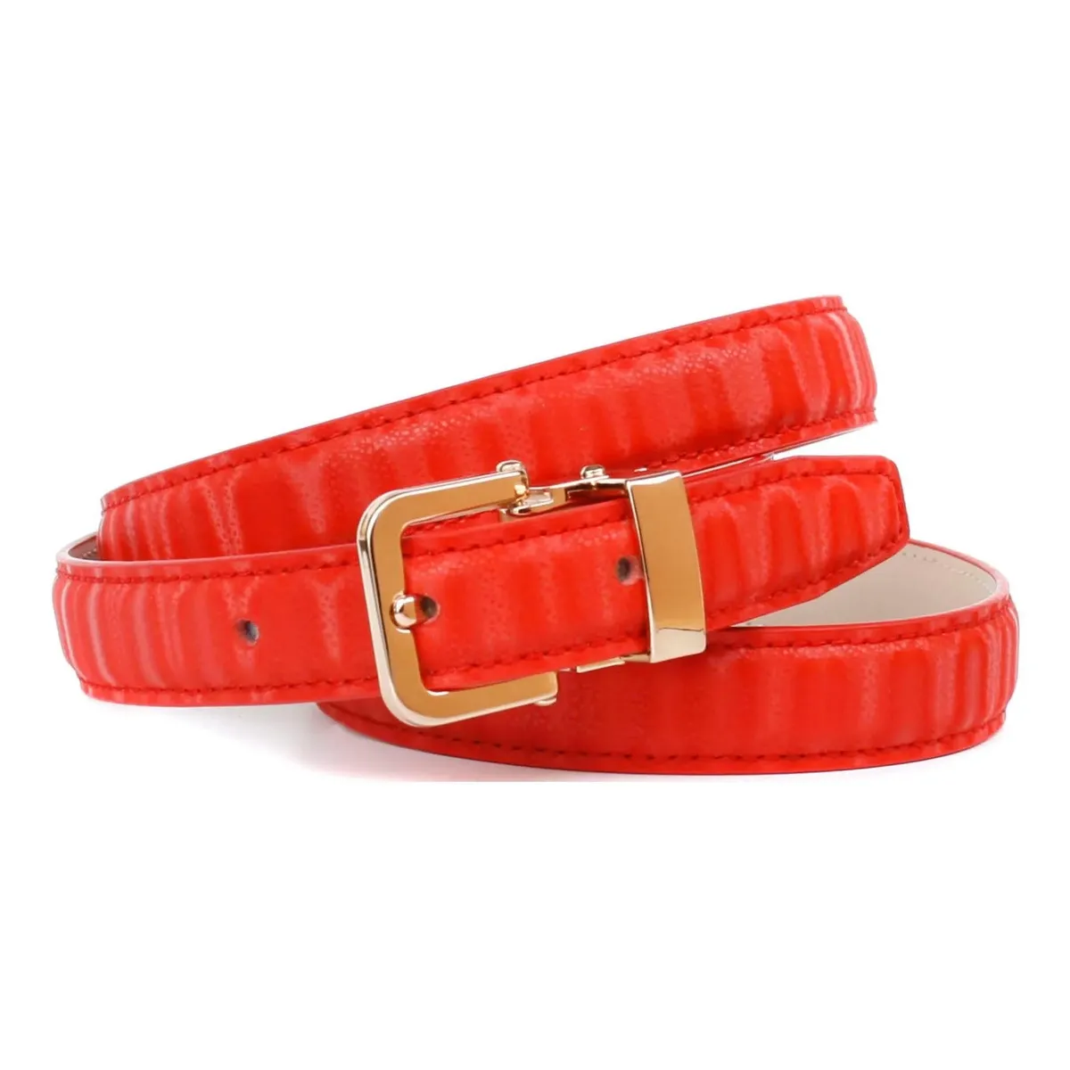 Кожаный ремень Anthoni Crown, ремень из инновационной кожи с небольшой квадратной пряжкой, красный