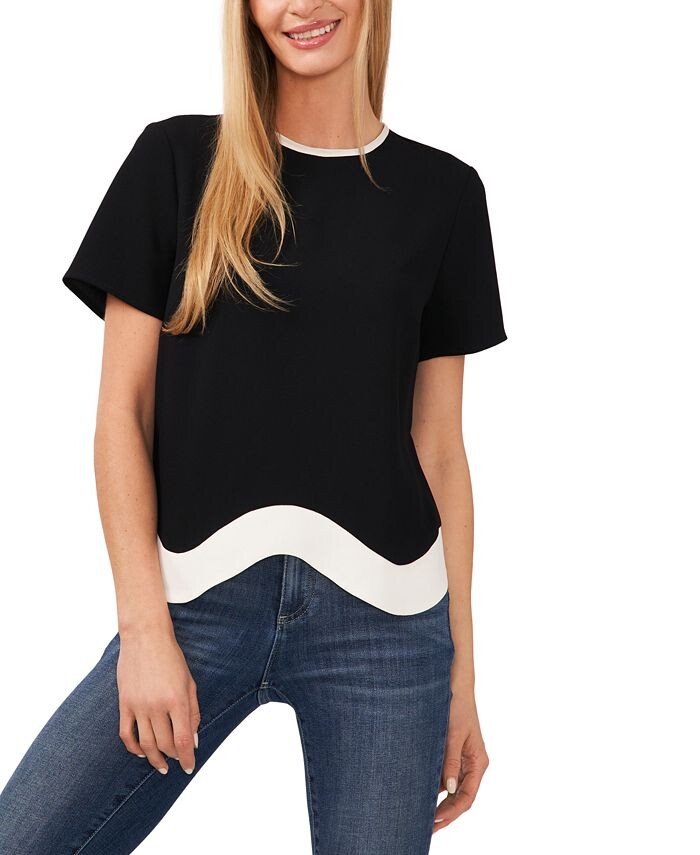 Женская блузка с короткими рукавами и контрастным краем CeCe, черный
Женская блузка с короткими рукавами и контрастным краем CeCe, черный