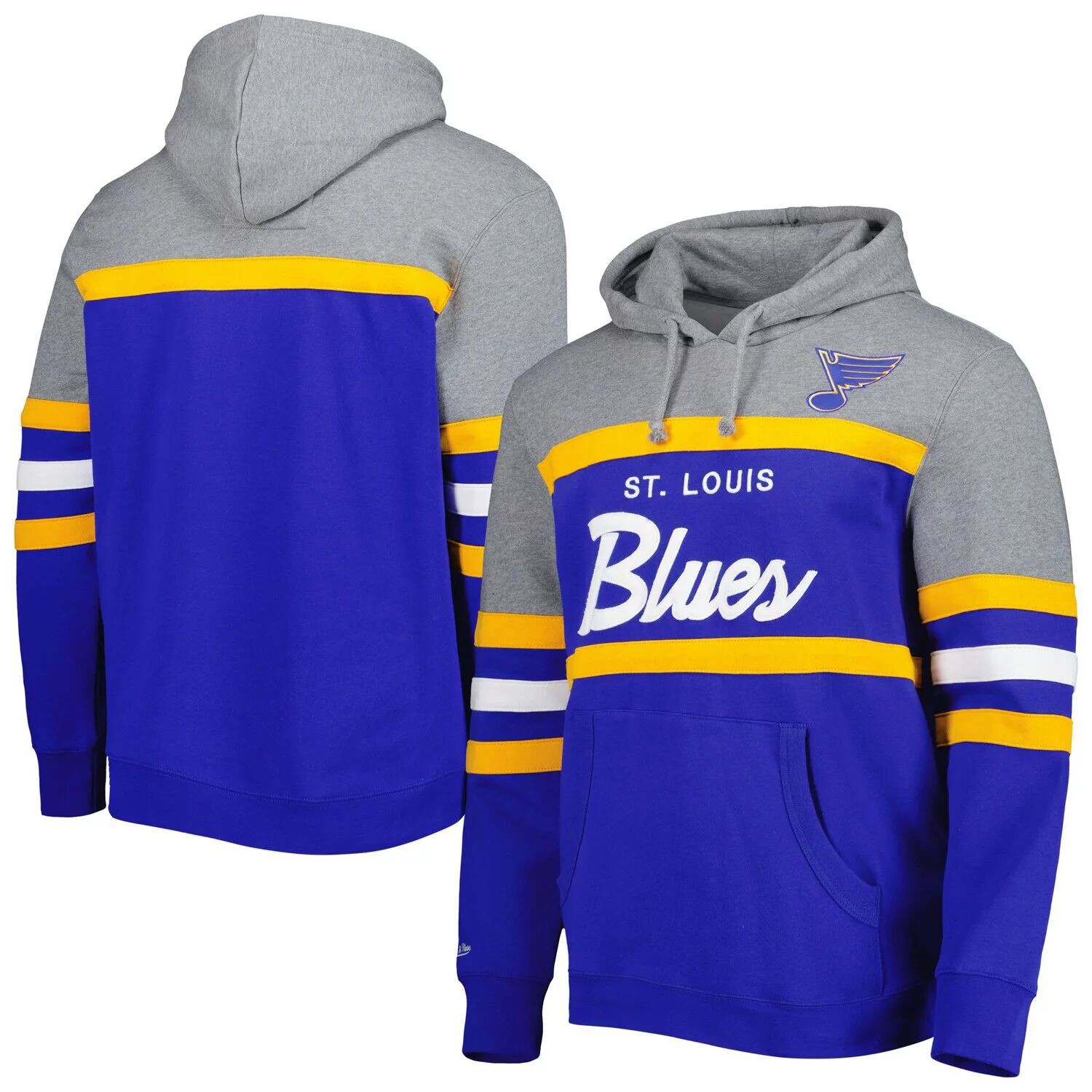 Мужской пуловер с капюшоном Mitchell & Ness Blue/Heather Grey St. Louis Blues Head Coach
Мужской пуловер с капюшоном Mitchell & Ness Blue/Heather Grey St. Louis Blues Head Coach