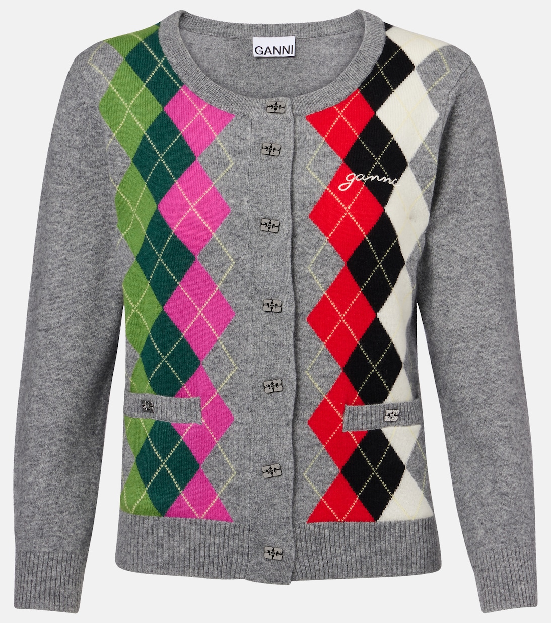 Кардиган из шерсти и кашемира с узором «аргайл» Ganni, Paloma Melange
Кардиган из шерсти и кашемира с узором «аргайл» Ganni, Paloma Melange