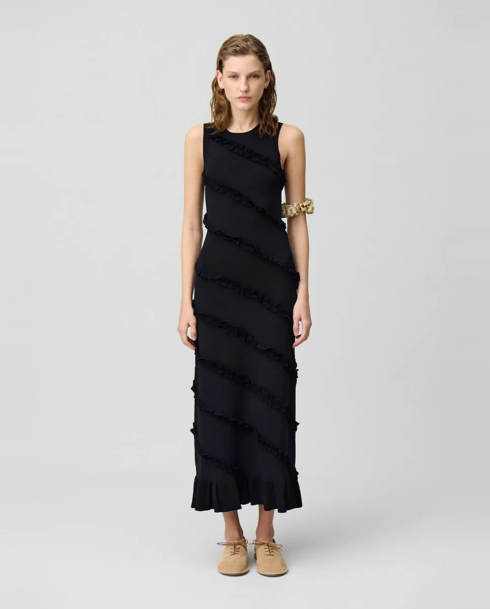 Длинное платье из тонкого трикотажа с оборками Claudie Pierlot, черный
Длинное платье из тонкого трикотажа с оборками Claudie Pierlot, черный