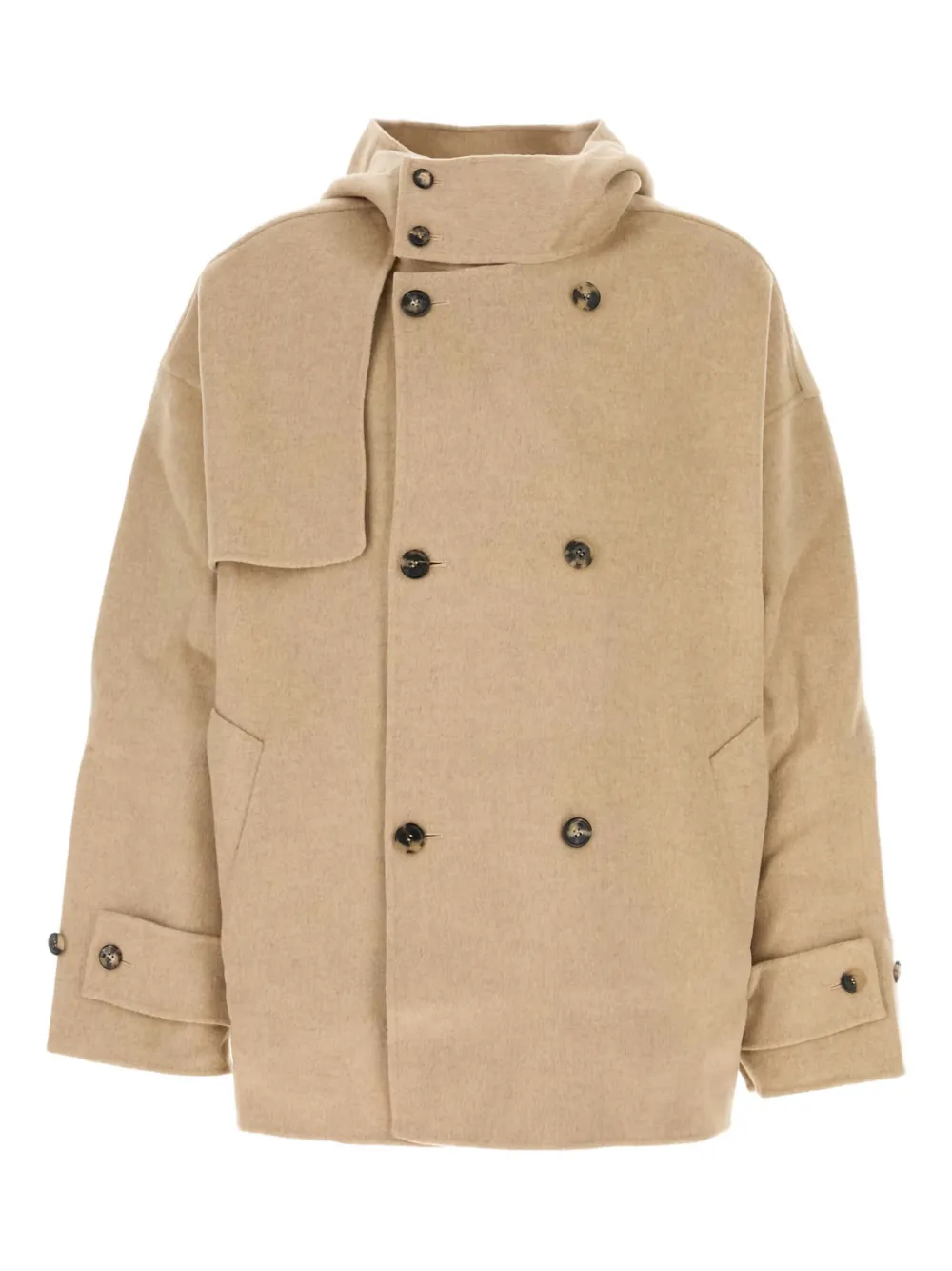 Двубортное шерстяное пальто с капюшоном JW ANDERSON, нейтральный
Двубортное шерстяное пальто с капюшоном JW ANDERSON, нейтральный