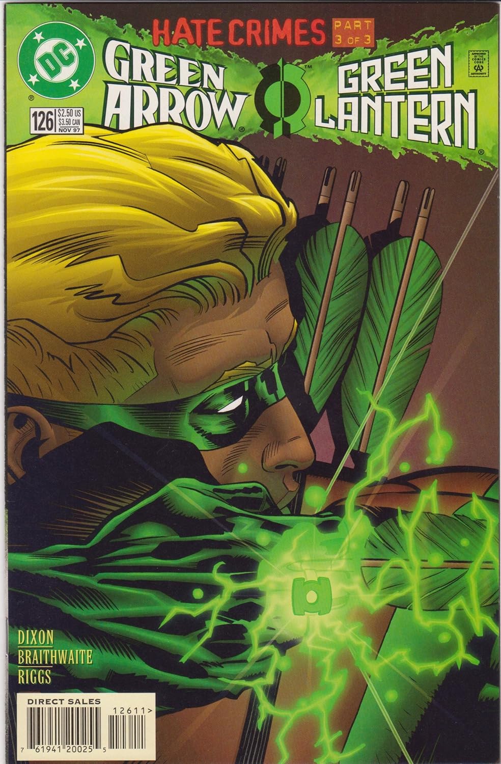 Green Arrow #126, November 1997 (Hate Crimes, Pt 3: All the Colors of Hate) (DC Comics)
Green Arrow #126, November 1997 (Hate Crimes, Pt 3: All the Colors of Hate) (DC Comics)
