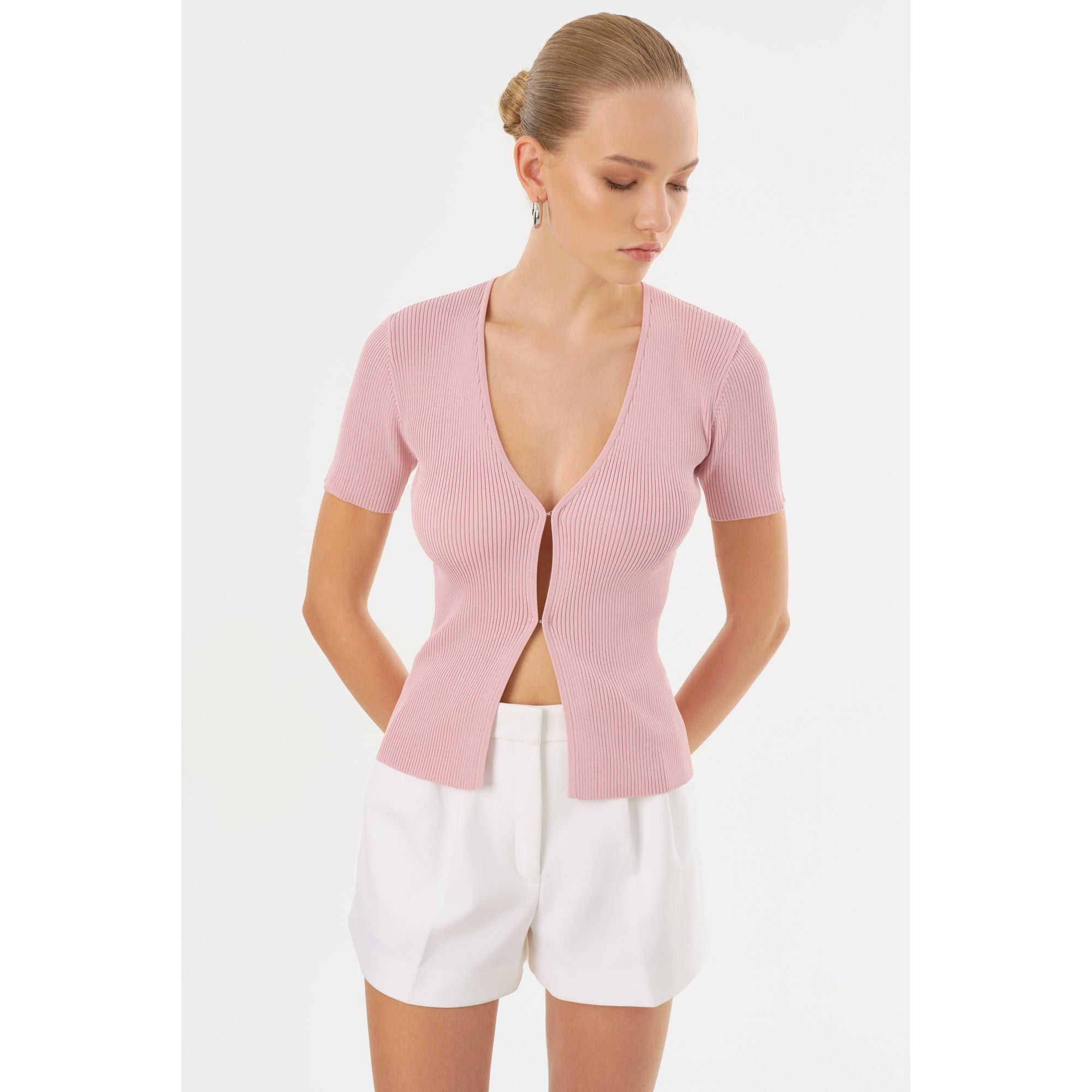 Топ с короткими рукавами из ребристого трикотажа Aurelie Lamarque, розовый
Топ с короткими рукавами из ребристого трикотажа Aurelie Lamarque, розовый