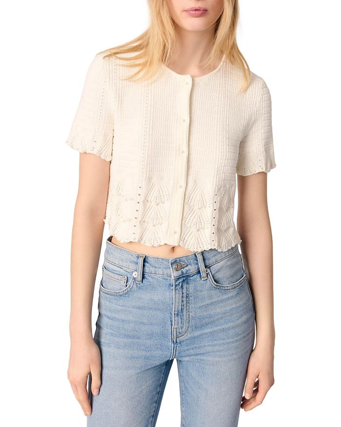 Кардиган с ажурной вязкой, расшитый бисером Maje, белый
Кардиган с ажурной вязкой, расшитый бисером Maje, белый