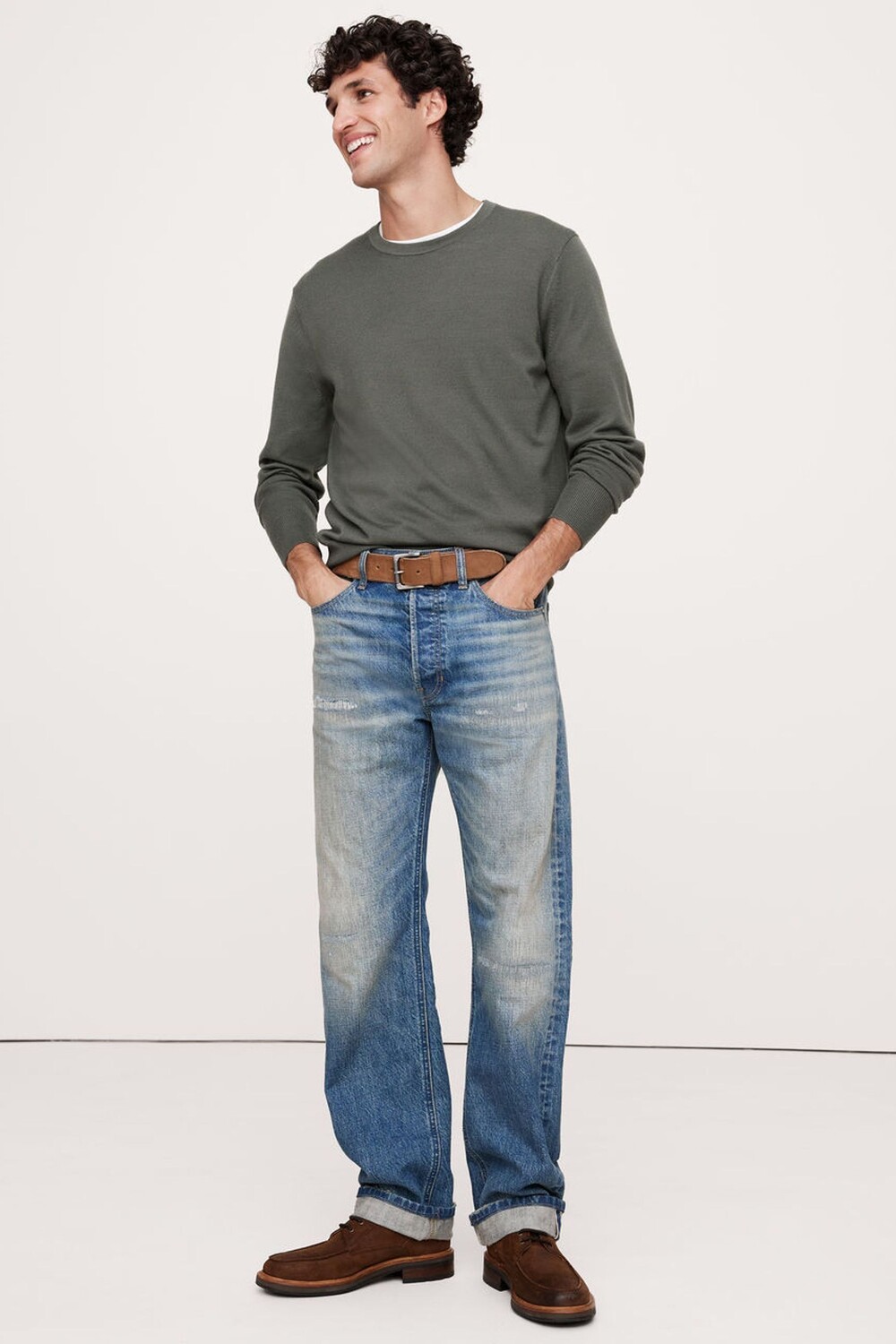 Джемпер с круглым вырезом из итальянской мериносовой шерсти Banana Republic, зеленый 
Джемпер с круглым вырезом из итальянской мериносовой шерсти Banana Republic, зеленый