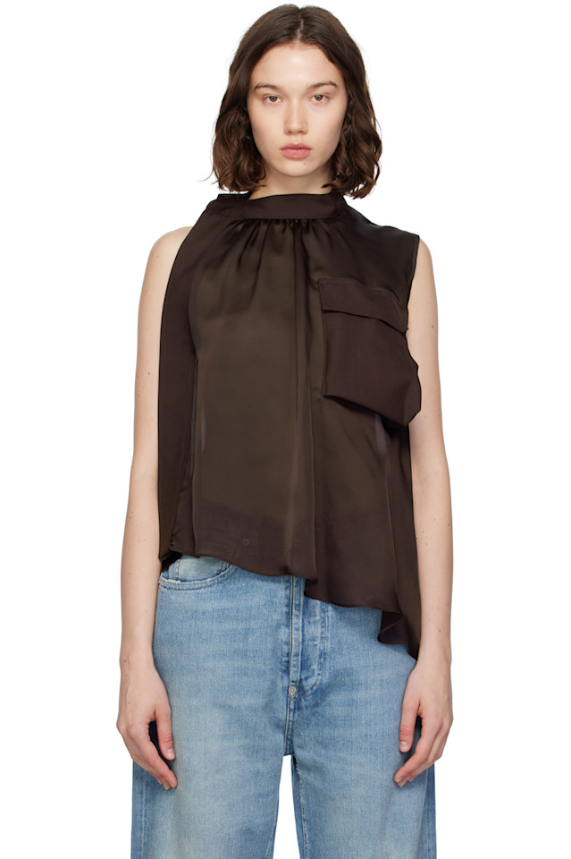 Смесовая блуза-пуловер для костюма Sacai, коричневый 
Смесовая блуза-пуловер для костюма Sacai, коричневый